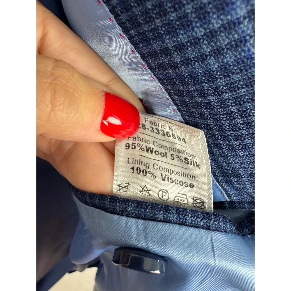 Custom Ermenegildo Zegna Wool Silk Sport Coat Blue Check Suit Jacket 42 Short